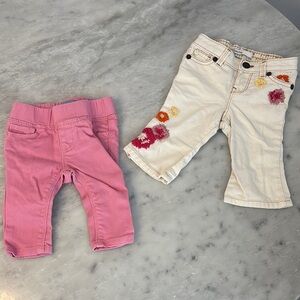GAP Pink and Cream Jeans Set with Floral Embroidery